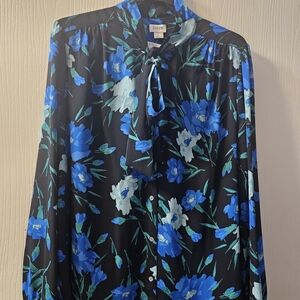 J. Crew Women's Blouse - Black and Blue Floral Sz 2x